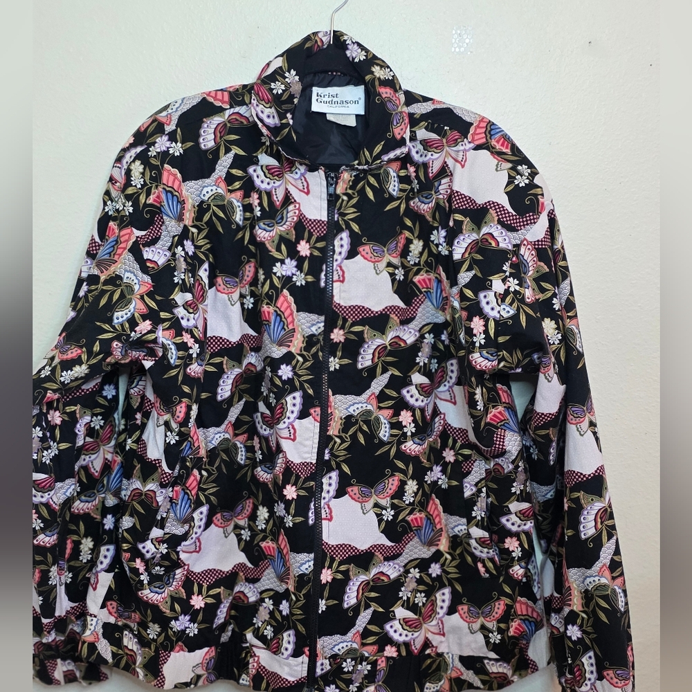 Vintage Krist Gudnason Butterfly Print Blouse Jacket | 80s 90s Statement Top